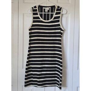 Max Studio Black White Striped‎ Braided Cotton Shift Dress XS 3903M55